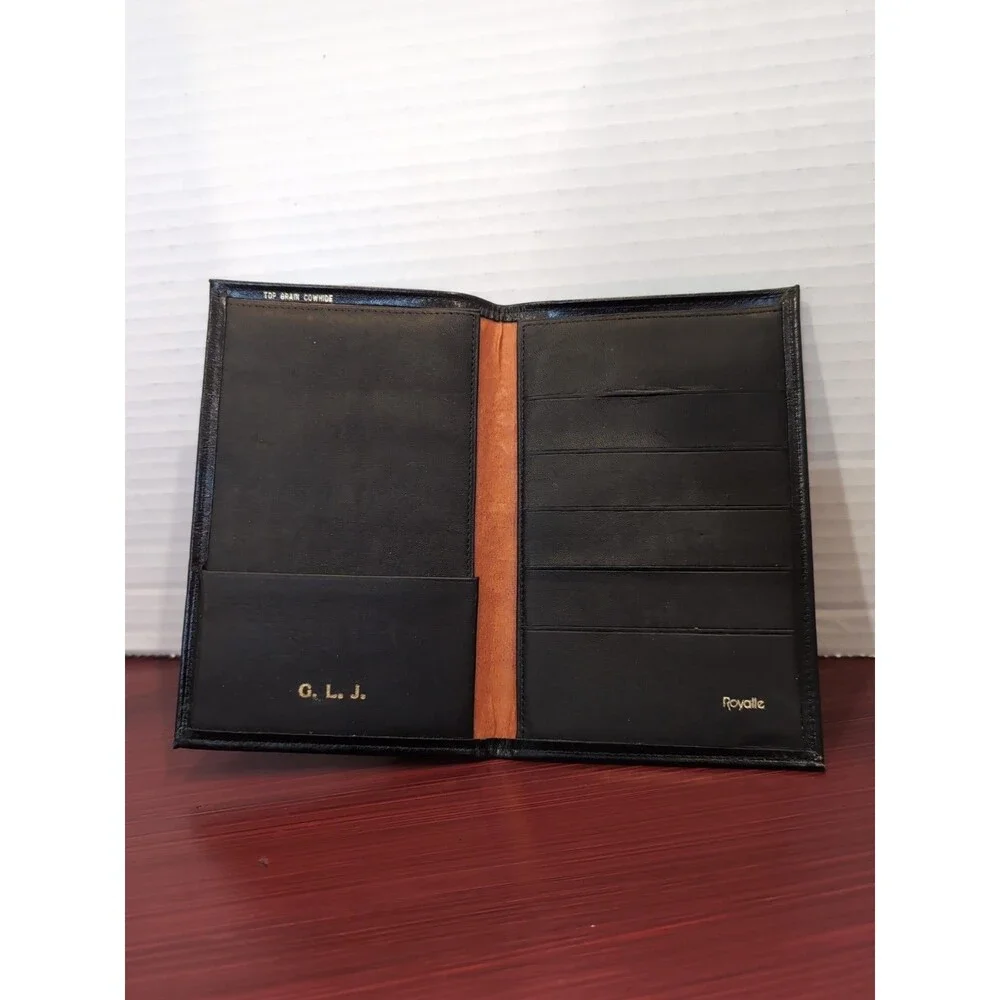 ROYALLE  BREAST POCKET TOP GRAIN COWHIDE LEATHER WALLET CREDIT CARD/CASH  BLACK